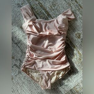 Albionfit albion fit light pink and white gingham one piece swimsuit $138